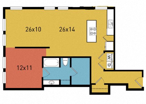 Floor plan for 1 bed, 1 bath, 914 sqft